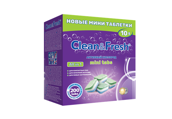 Таблетки для ПММ "Clean&Fresh" Allin1 mini tabs 200 штук - фото 12659