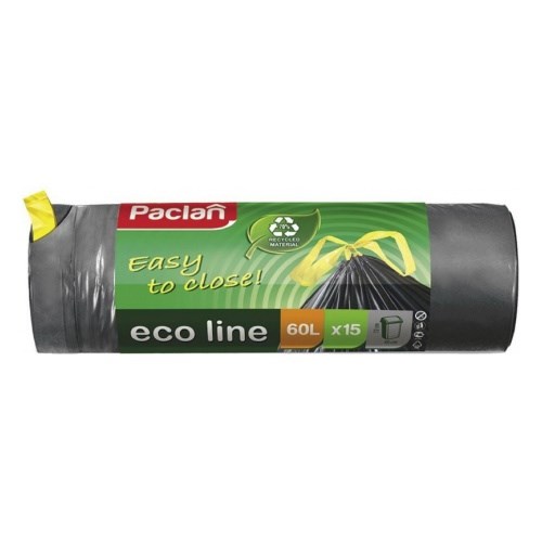Мешки для мусора с тесьмой  ECO LINE  60л  15шт. (ПВД) (черный) - фото 14613