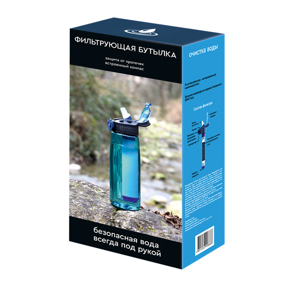 Бутылка для фильтрации воды Барьер (синяя) 930 мл - фото 16703